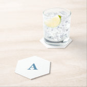 Monogram Initiaal Naam Stof Blauw Wit Eenvoudig Cu Kartonnen Onderzetters (Insitu)