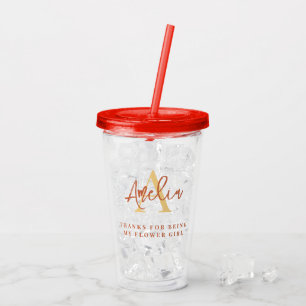 Monogram Initiaal Naam Terracotta Bedankt Flowergi Acryl Drinkbeker