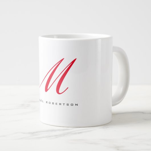 Monogram Initiaal naam Wit Rood Unique Minimalist Grote Koffiekop (Voorkant rechts)