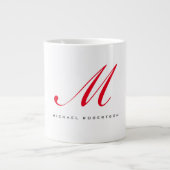 Monogram Initiaal naam Wit Rood Unique Minimalist Grote Koffiekop (Voorkant)