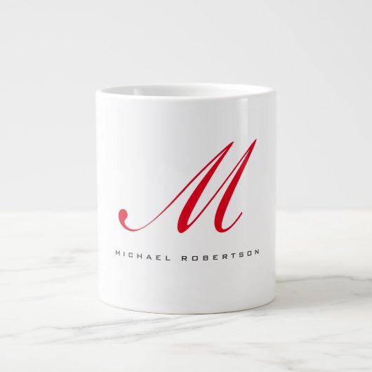 Monogram Initiaal naam Wit Rood Unique Minimalist Grote Koffiekop (Voorkant)
