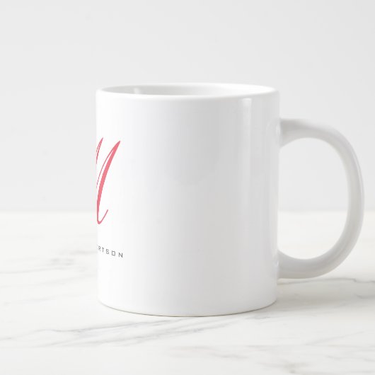 Monogram Initiaal naam Wit Rood Unique Minimalist Grote Koffiekop (Rechts)