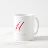 Monogram Initiaal naam Wit Rood Unique Minimalist Koffiemok (Voorkant rechts)
