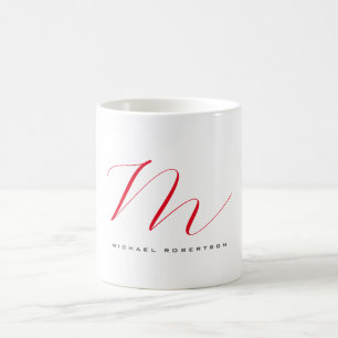 Monogram Initiaal naam Wit Rood Unique Minimalist Koffiemok