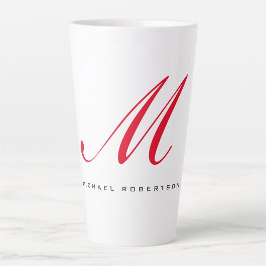 Monogram Initiaal naam Wit Rood Unique Minimalist Latte Mok (Voorkant)