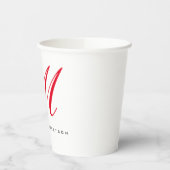 Monogram Initiaal naam Wit Rood Unique Minimalist Papieren Bekers (Links)