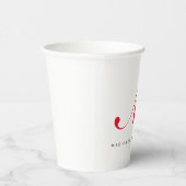 Monogram Initiaal naam Wit Rood Unique Minimalist Papieren Bekers (Rechts)