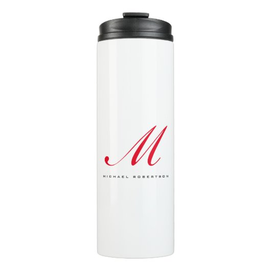 Monogram Initiaal naam Wit Rood Unique Minimalist Thermosbeker (Voorkant)
