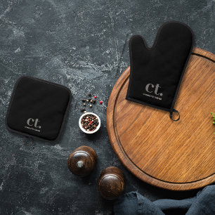 Monogram Initiaal naam zwart Ovenwant & Pannenlap Set