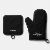 Monogram Initiaal Naam Zwart Ovenwant & Pannenlap Set (Voorkant)