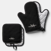 Monogram Initiaal Naam Zwart Ovenwant & Pannenlap Set (Voorkant / Achterkant)