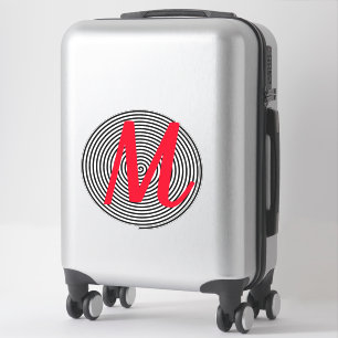 Monogram Initiaal Naam Zwarte en Rode Koel Unieke Sticker