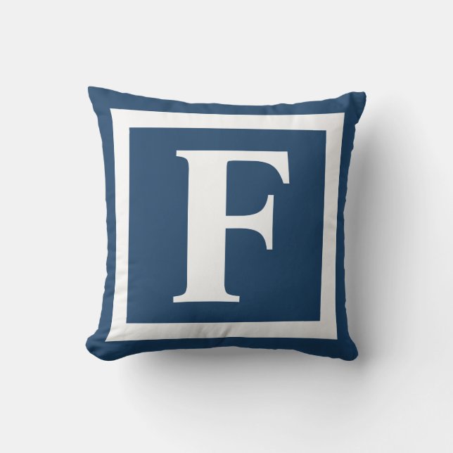 Monogram Initiaal Navy Blauwe Witte Buitenkussen (Voorkant)