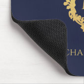 Monogram Initiaal Navy Blue Faux Gold Crest Elegan Muismat (Hoek)