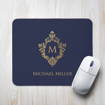 Monogram Initiaal Navy Blue Faux Gold Crest Elegan