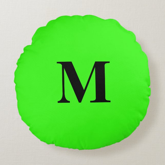 Monogram Initiaal Neon Green Colorful Bright Gift Rond Kussen (Voorkant)