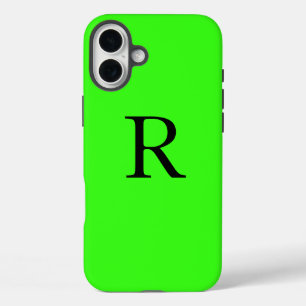 Monogram Initiaal Neon Green Solid Color Cool iPhone 16 Plus Hoesje