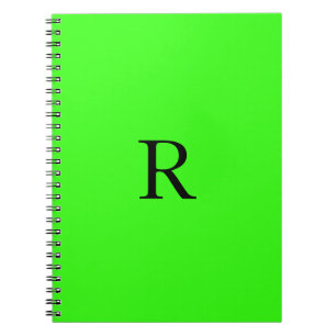 Monogram Initiaal Neon Green Solid Color Cool Notitieboek