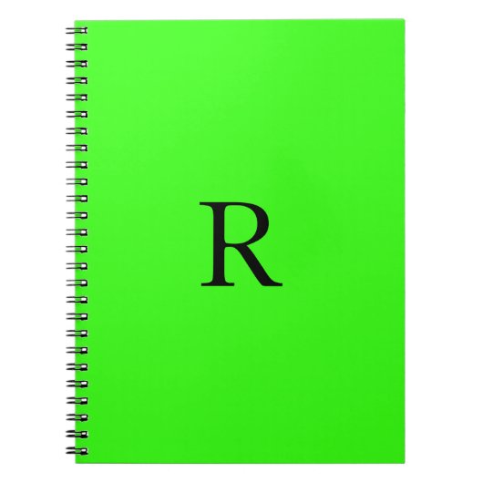 Monogram Initiaal Neon Green Solid Color Cool Notitieboek (Voorkant)