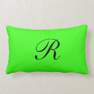 Monogram Initiaal Neon Green Solid Color Elegant Kussen
