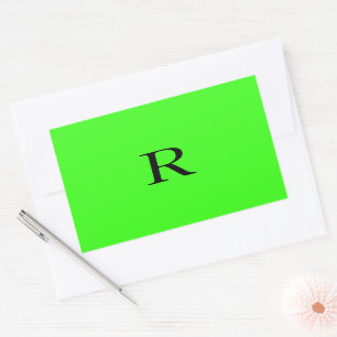 Monogram Initiaal Neon Green Solid Color Uniek Rechthoekige Sticker