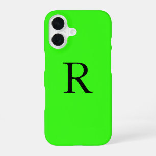 Monogram Initiaal Neon Groen Effen Kleur Cool iPhone 16 Hoesje