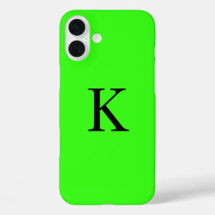 Monogram Initiaal Neon Groen Effen Kleur Trendy iPhone 16 Plus Hoesje