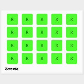 Monogram Initiaal Neon Groene Effen Kleur Eenvoudi Vierkante Sticker (Vel)