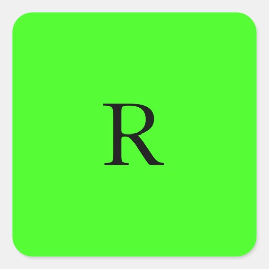 Monogram Initiaal Neon Groene Effen Kleur Eenvoudi Vierkante Sticker (Voorkant)