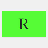 Monogram Initiaal Neon Groene Effen Kleur Uniek Rechthoekige Sticker (Voorkant)