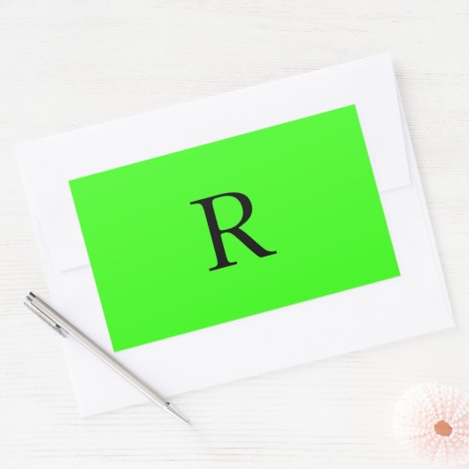 Monogram Initiaal Neon Groene Effen Kleur Uniek Rechthoekige Sticker (Envelop)