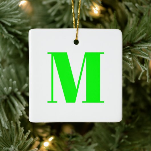 Monogram initiaal neongroen wit aanpassen keramisch ornament (Boom)