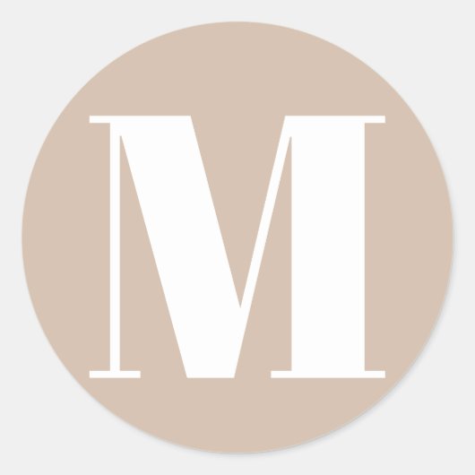 Monogram initiaal nummer beige-taankleurig-wit aan ronde sticker (Voorkant)
