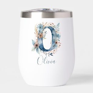 Monogram Initiaal O Blue Floral Waterverf Gift Haa