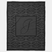 Monogram Initiaal op Black Damask  Fleece Deken (Voorkant)