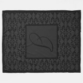 Monogram Initiaal op Black Damask  Fleece Deken (Voorkant (Horizontaal))
