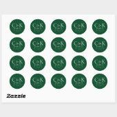 Monogram Initiaal op bosgroene trouwjurk Ronde Sticker (Vel)