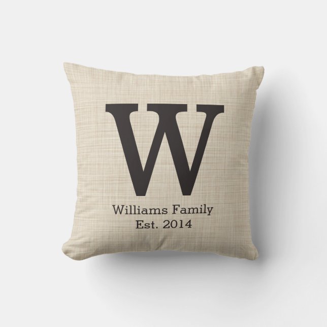 Monogram Initiaal op Faux Linen Kussen (Voorkant)