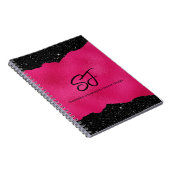 Monogram-initiaal op luxe zwart en hete roze notitieboek (Rechterzijde)