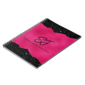 Monogram-initiaal op luxe zwart en hete roze notitieboek (Linkerzijde)