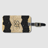 Monogram-initiaal op zwarte en gouden glitter bagagelabel (Voorkant (horizontaal))