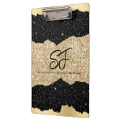 Monogram initiaal op zwarte en gouden glitter klembord (Links)