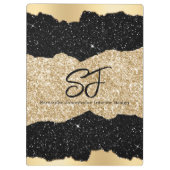 Monogram initiaal op zwarte en gouden glitter klembord (Achterkant)