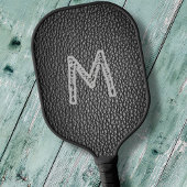 Monogram Initiaal op zwarte lederen korrels afdruk Pickleball Paddle