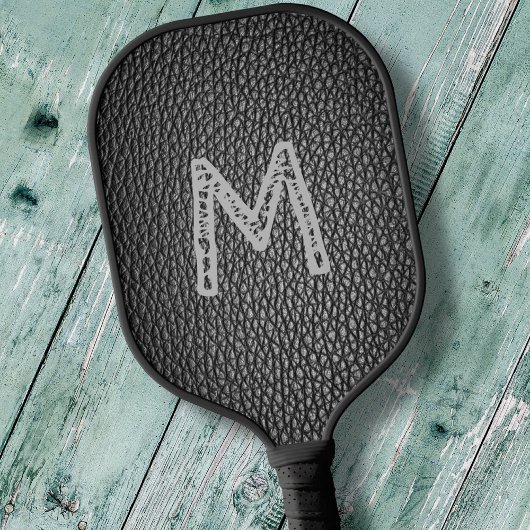Monogram Initiaal op zwarte lederen korrels afdruk Pickleball Paddle