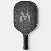 Monogram Initiaal op zwarte lederen korrels afdruk Pickleball Paddle (Voorkant)