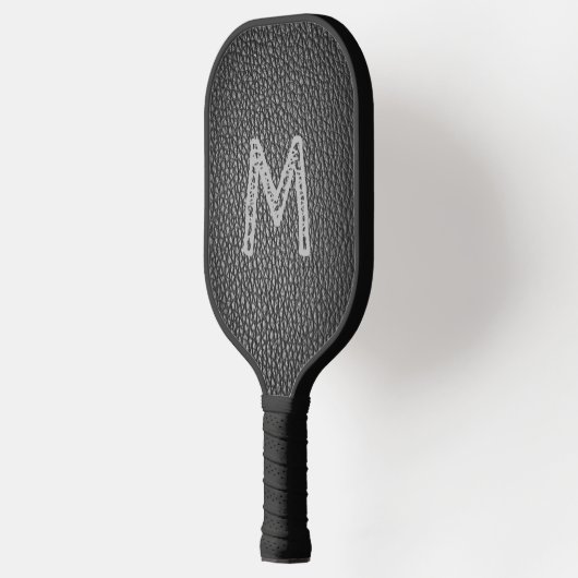 Monogram Initiaal op zwarte lederen korrels afdruk Pickleball Paddle (Links)