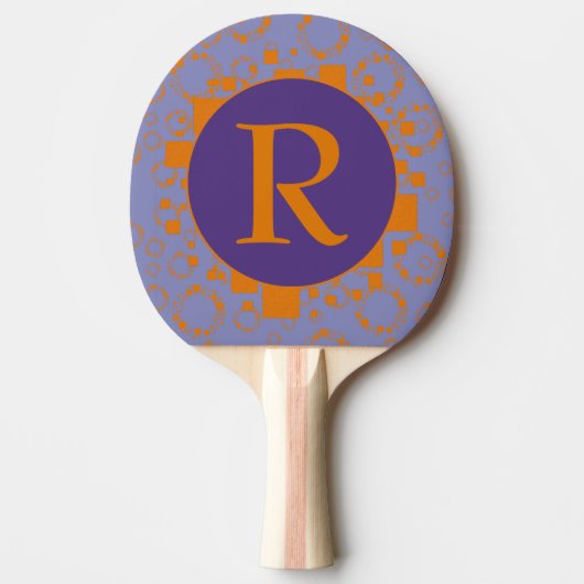 Monogram Initiaal Oranje Paarse Circles Squares Tafeltennisbatje (Voorkant)