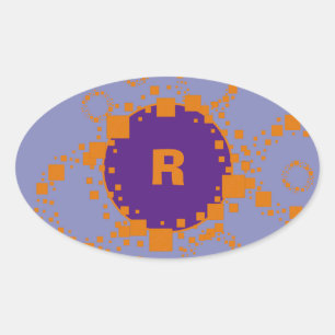 Monogram Initiaal Oranje Paarse Cirkelvielen Kunst Ovale Sticker