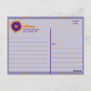 Monogram Initiaal Oranje Paarse vierkantscirkels Briefkaart